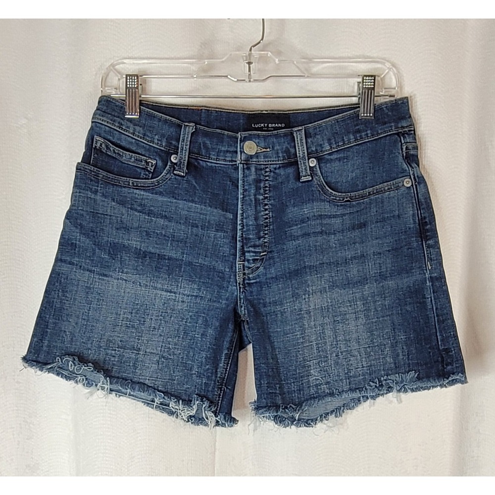 Lucky Brand Ava Mid Rise Denim Shorts Fray Hem Cut Off Shorts Sz 27